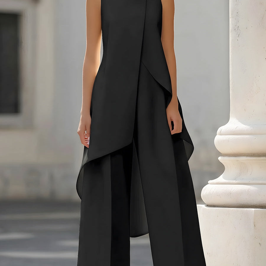 Martyna™ | Elegantiškas jumpsuit plačiomis kelnėmis ir aukšta apykakle
