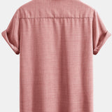 Short Sleeve Stand Collar Shirt with Straight Leg Linen Trousers
