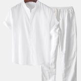 Short Sleeve Linen-Style Basic Shirts & Straight Leg Linen Trousers