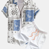 Paisley Print Button-Up Shirt with Matching Swim Shorts - Unique Pattern Design