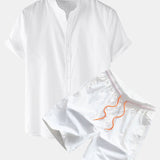 Linen-Style Short Sleeve Basic Shirts & Swim Shorts