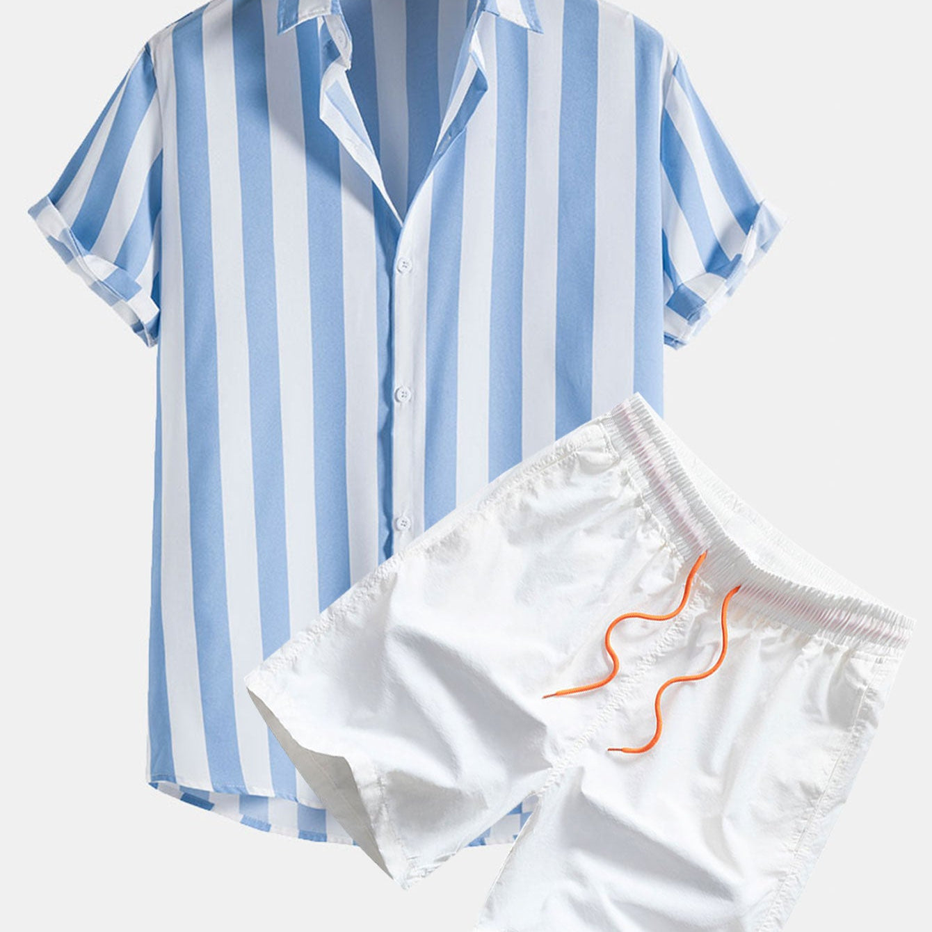 Striped Print Shirts and Swim Shorts Set