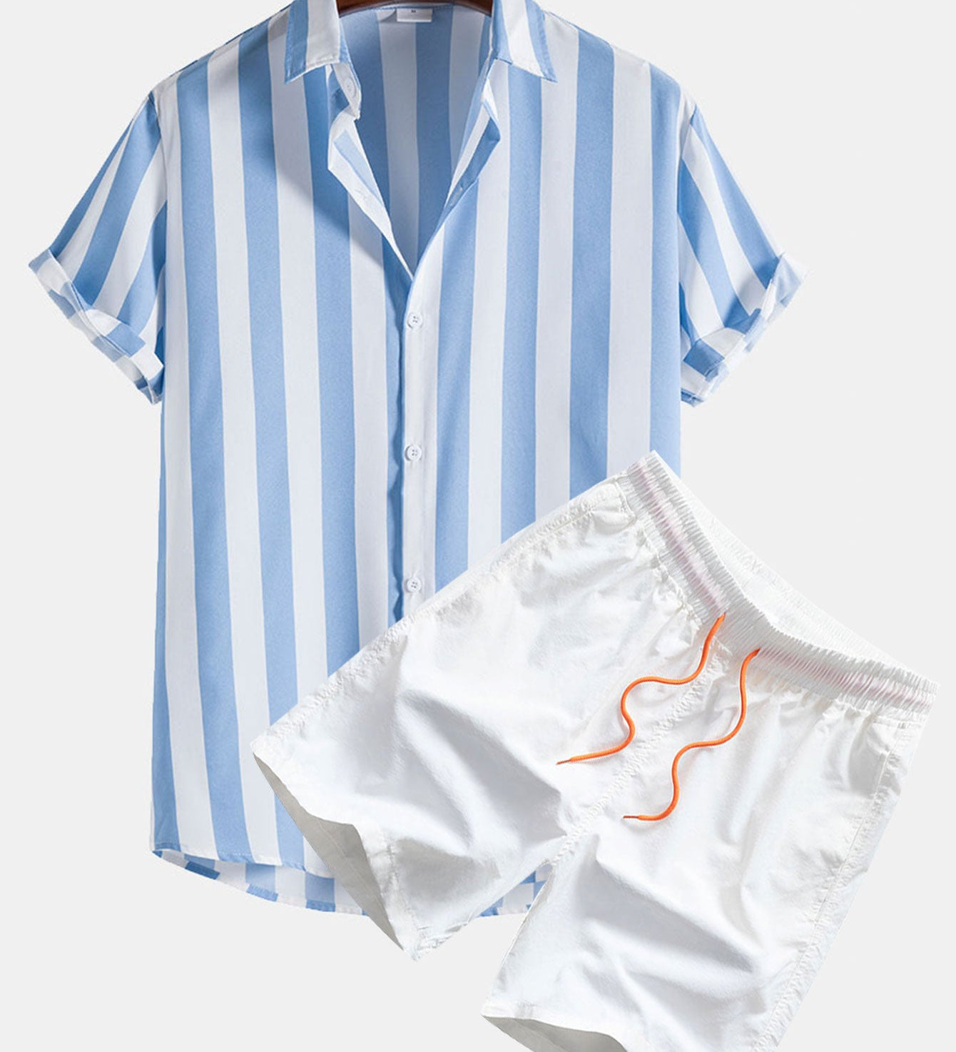 Striped Print Shirts and Swim Shorts Set