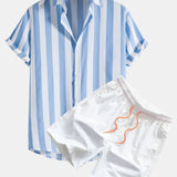 Striped Print Shirts and Swim Shorts Set