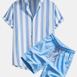 Striped Print Shirts and Swim Shorts Set