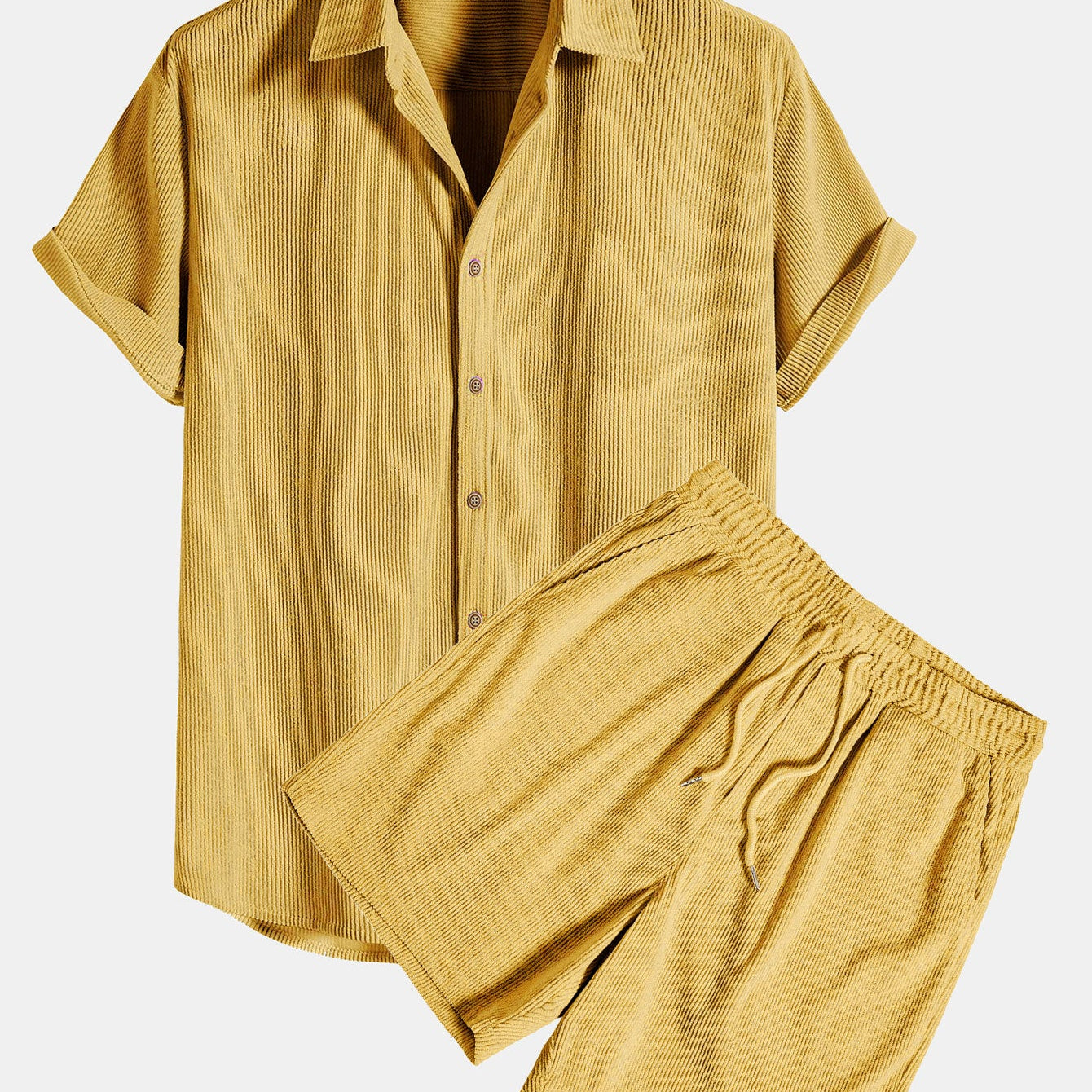 Short-Sleeved Corduroy Button Up Shirt & Shorts