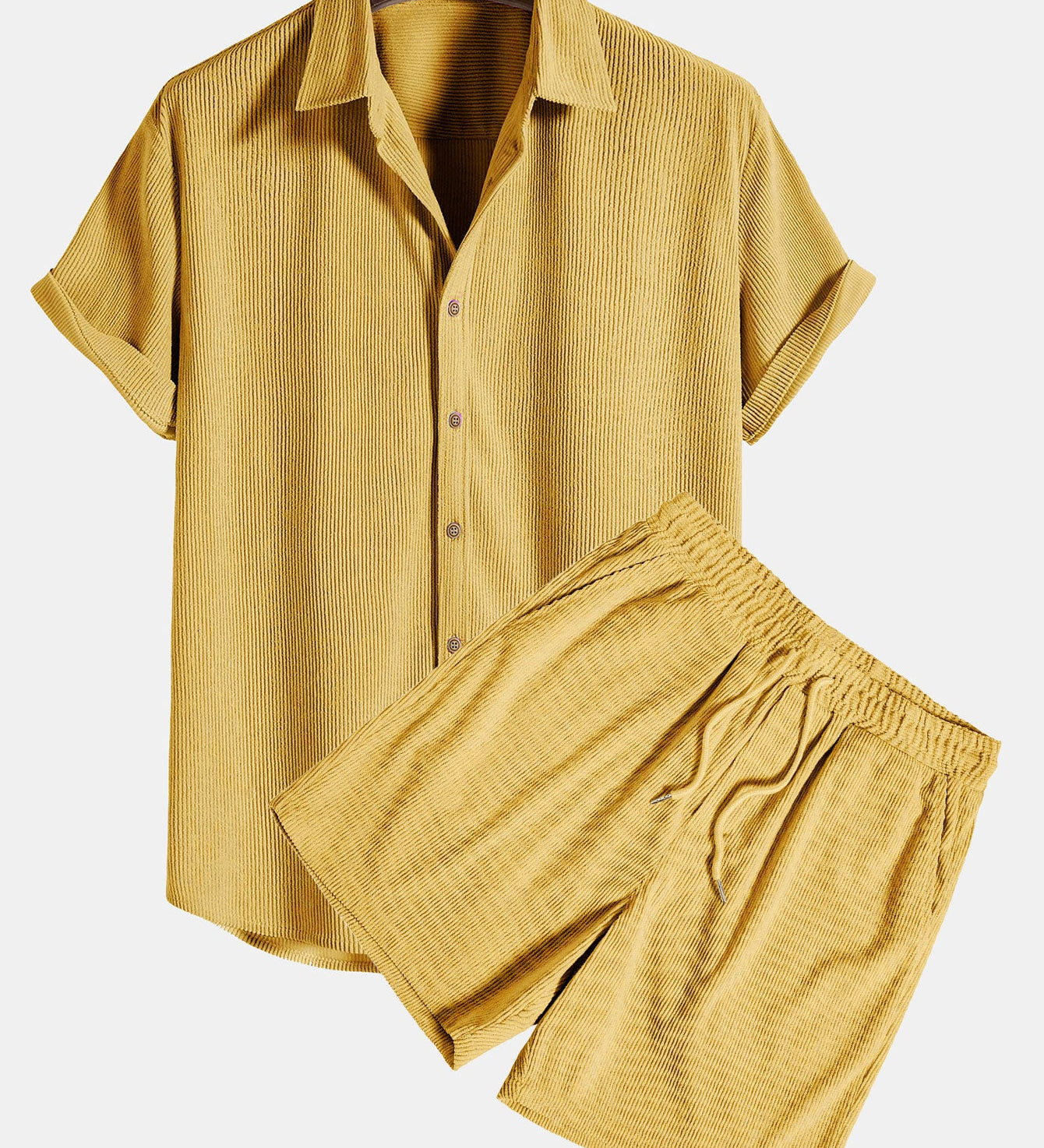 Short-Sleeved Corduroy Button Up Shirt & Shorts