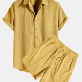 Short-Sleeved Corduroy Button Up Shirt & Shorts