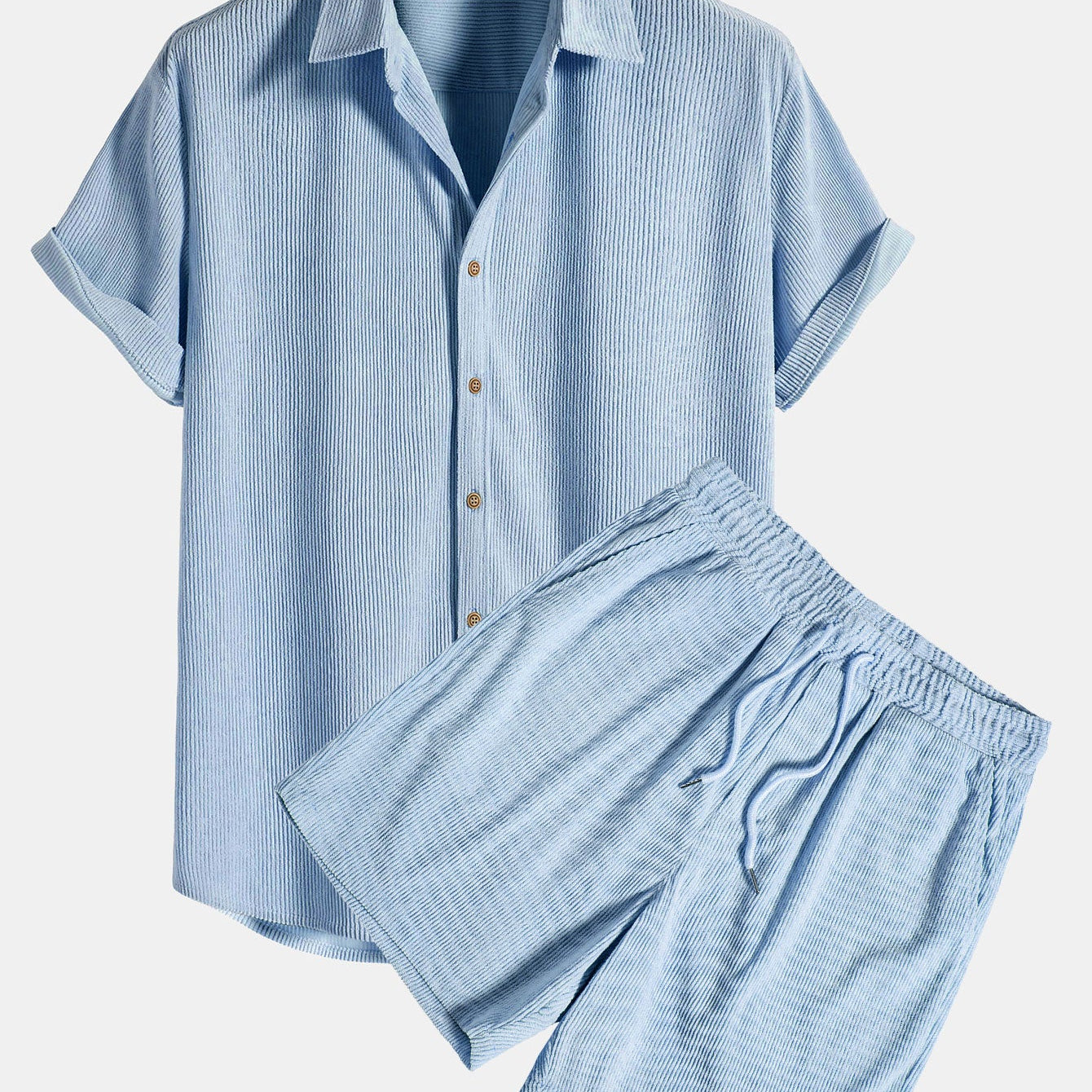 Short-Sleeved Corduroy Button Up Shirt & Shorts