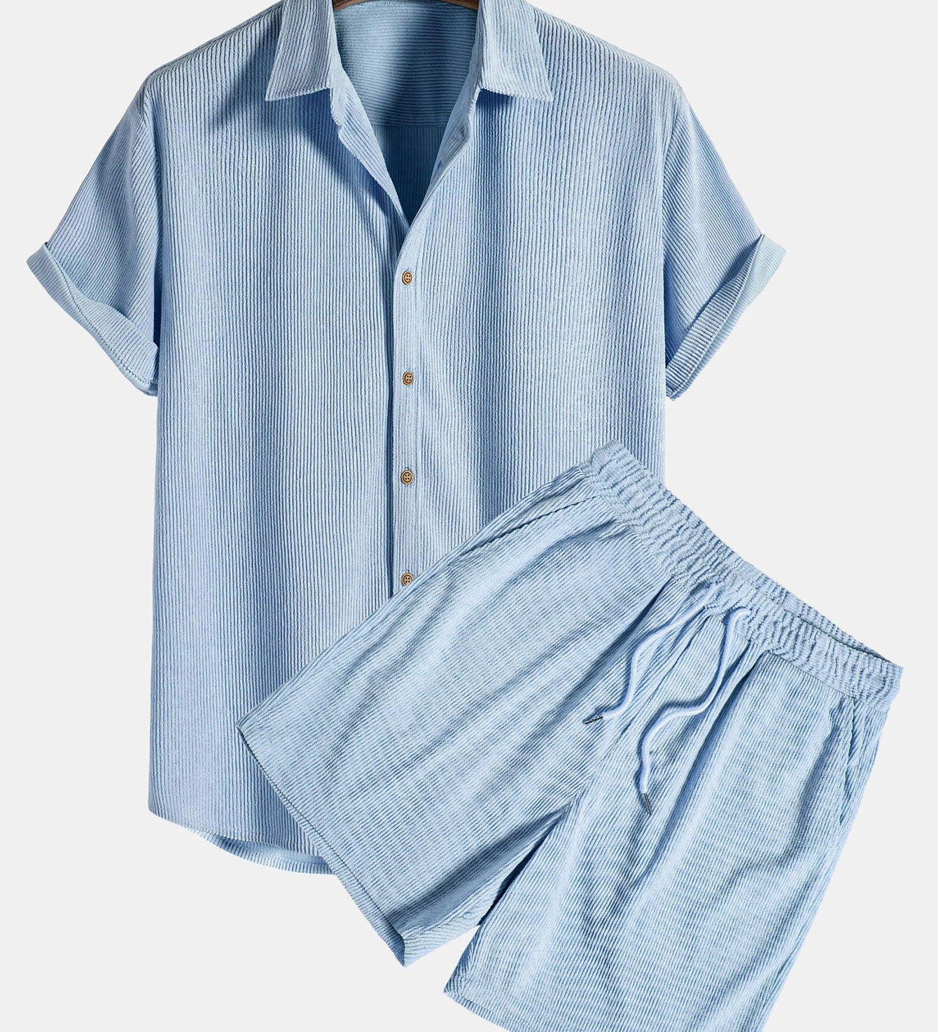 Short-Sleeved Corduroy Button Up Shirt & Shorts