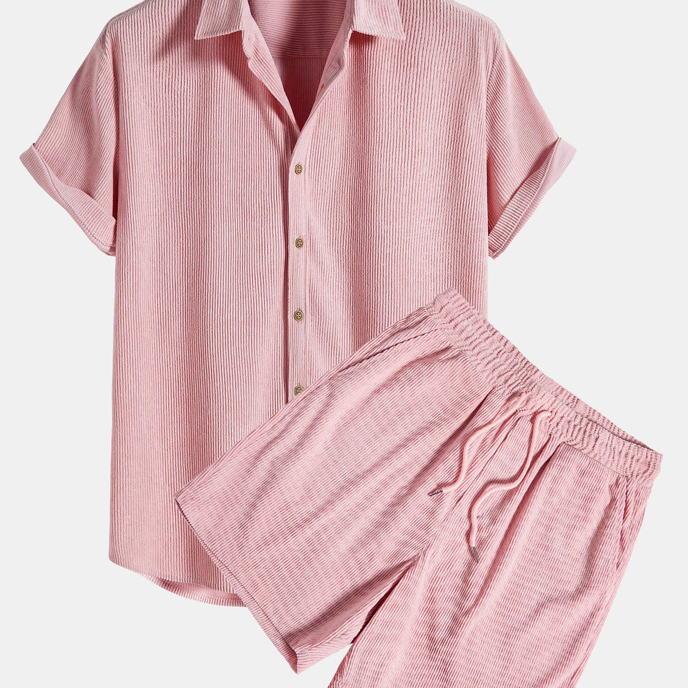 Short-Sleeved Corduroy Button Up Shirt & Shorts