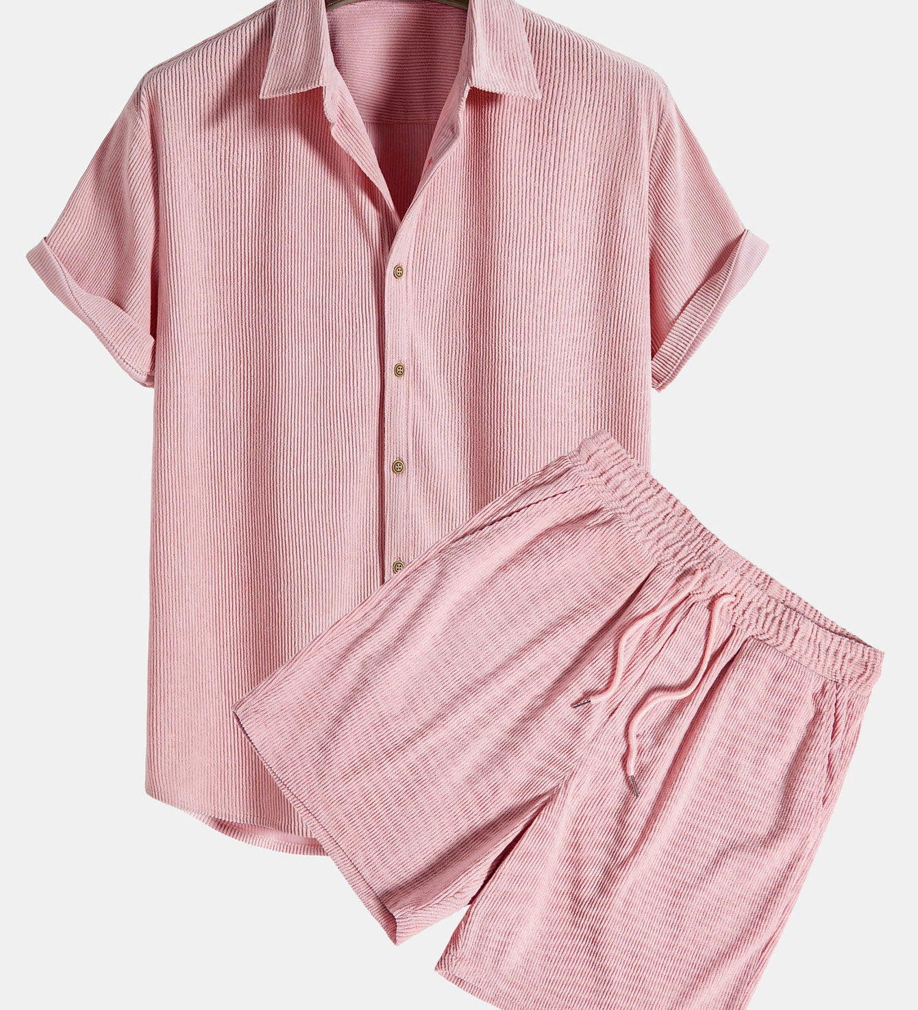 Short-Sleeved Corduroy Button Up Shirt & Shorts