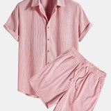 Short-Sleeved Corduroy Button Up Shirt & Shorts