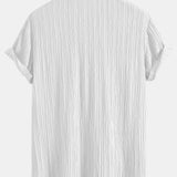 Textured Button-Up Shirt with Wrinkle Finish & Striped Swim Shorts