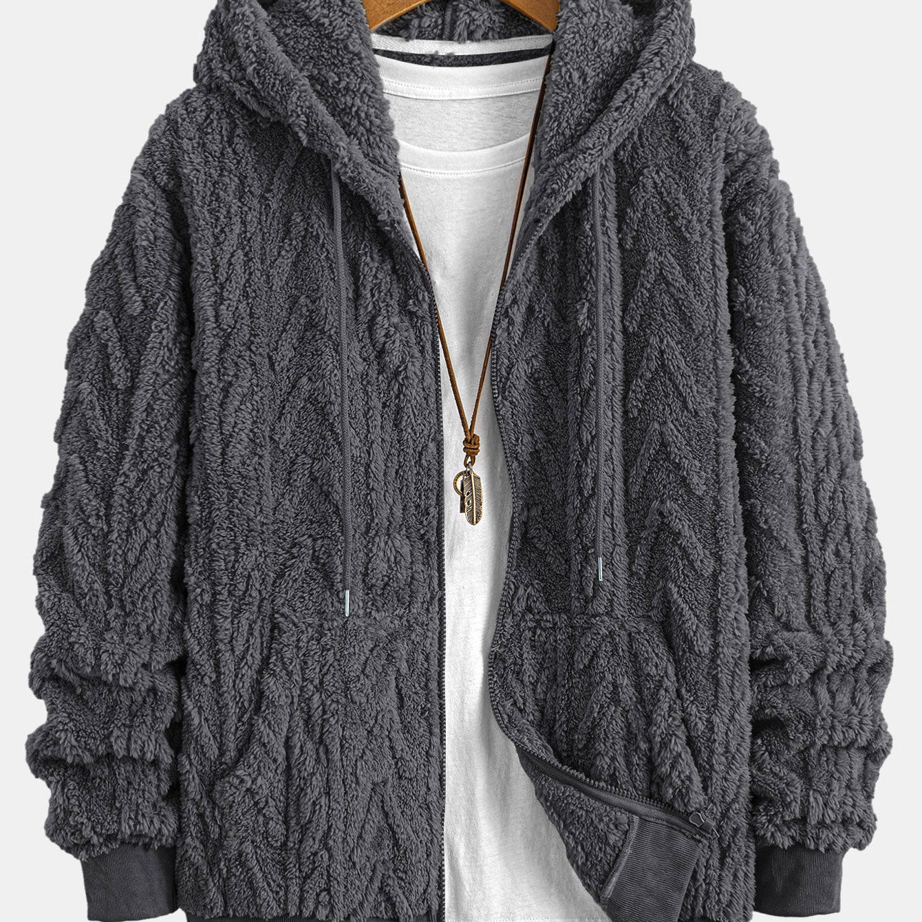Geometric Jacquard Zip-Up Teddy Jacket