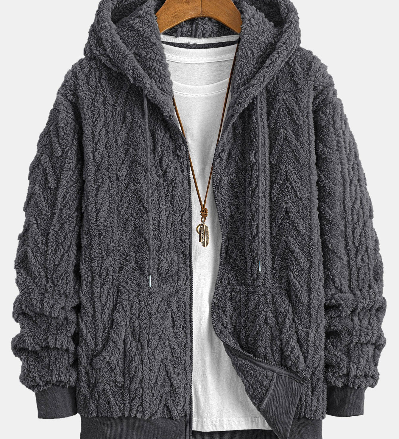 Geometric Jacquard Zip-Up Teddy Jacket