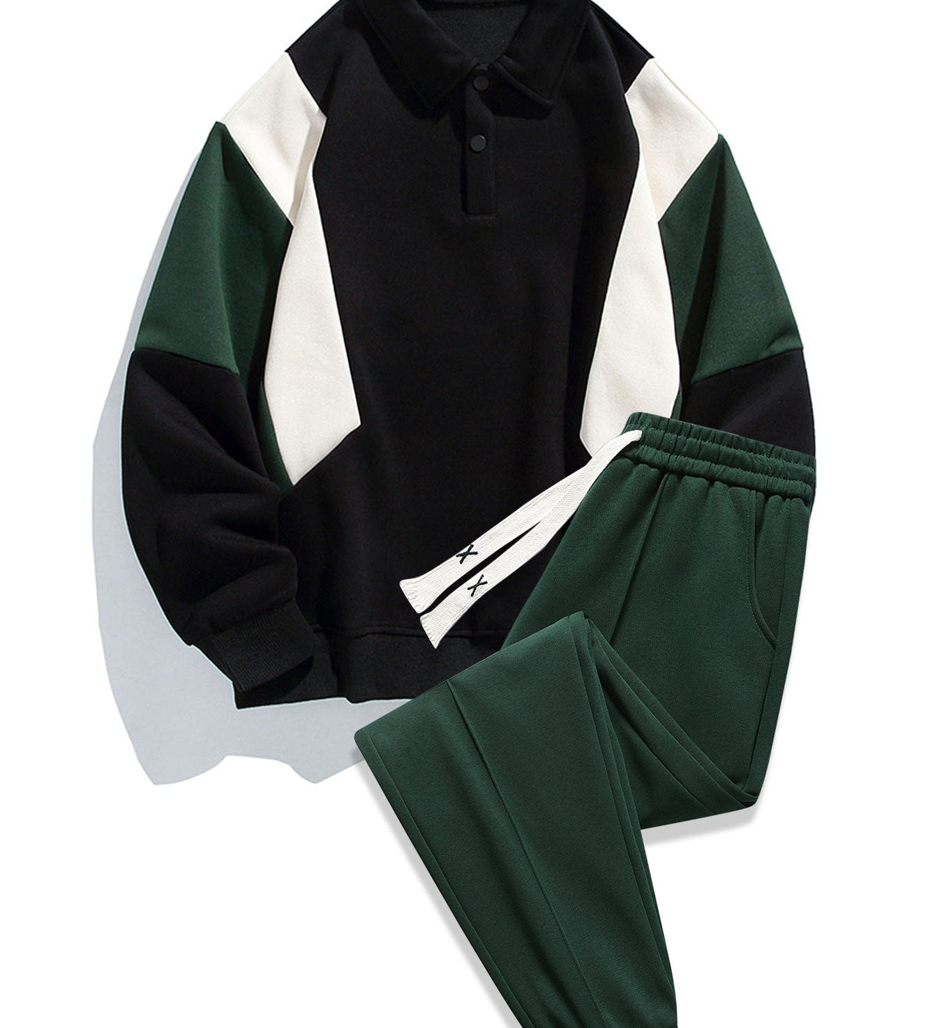 Color Block Relaxed Fit Polo Sweatshirt and Pintuck Jogger Pants