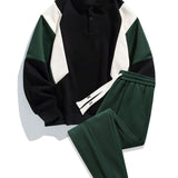 Color Block Relaxed Fit Polo Sweatshirt and Pintuck Jogger Pants