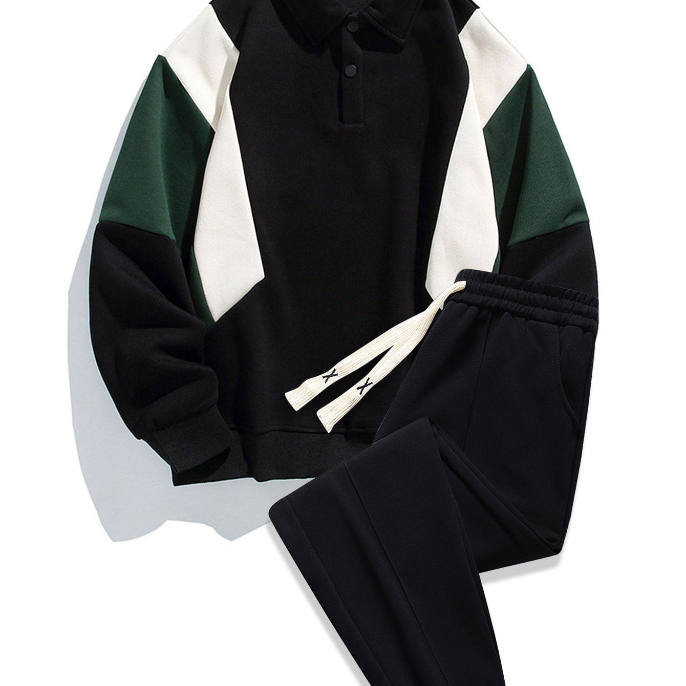 Color Block Relaxed Fit Polo Sweatshirt and Pintuck Jogger Pants