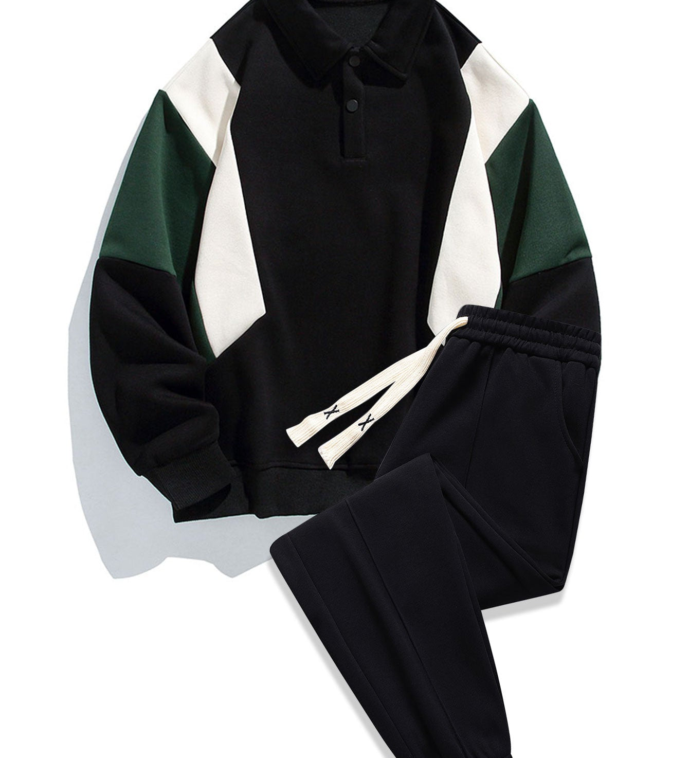 Color Block Relaxed Fit Polo Sweatshirt and Pintuck Jogger Pants