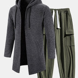Textured Hooded Sweater with Long Line Design & Corduroy Cargo Pants