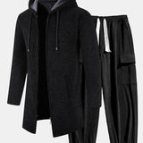 Textured Hooded Sweater with Long Line Design & Corduroy Cargo Pants
