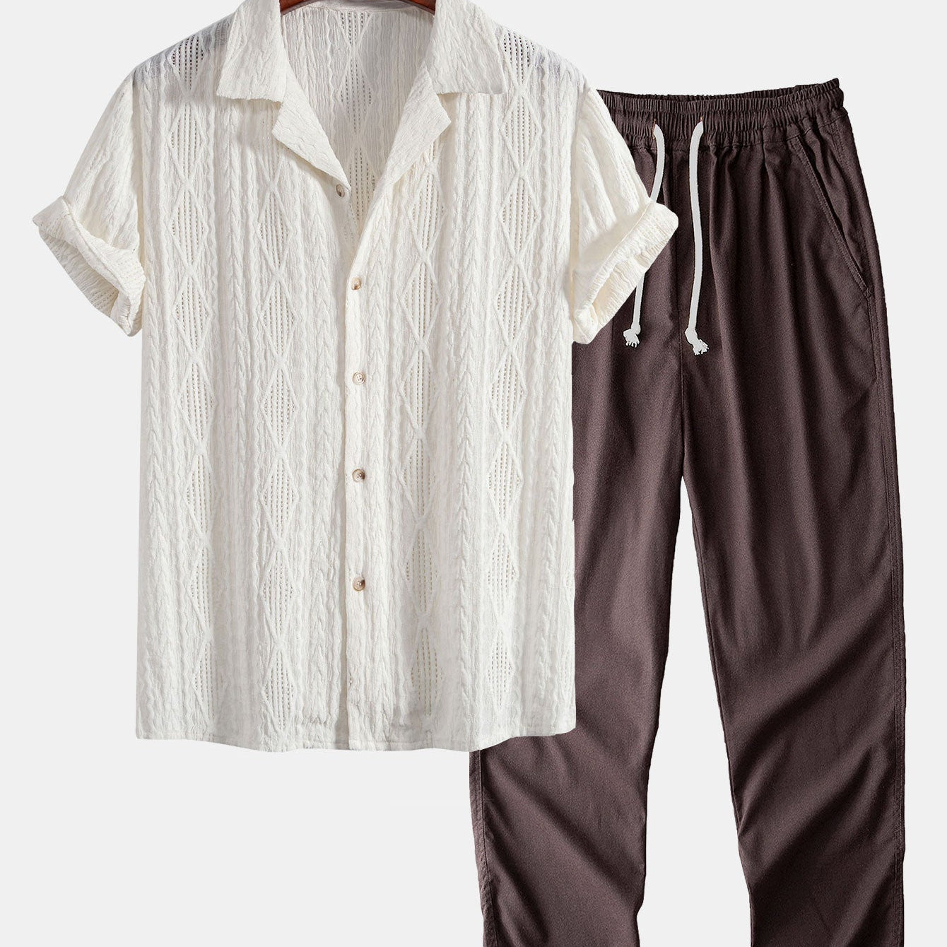 Geometric Jacquard Cuban Shirt with Straight-Leg Linen Trousers