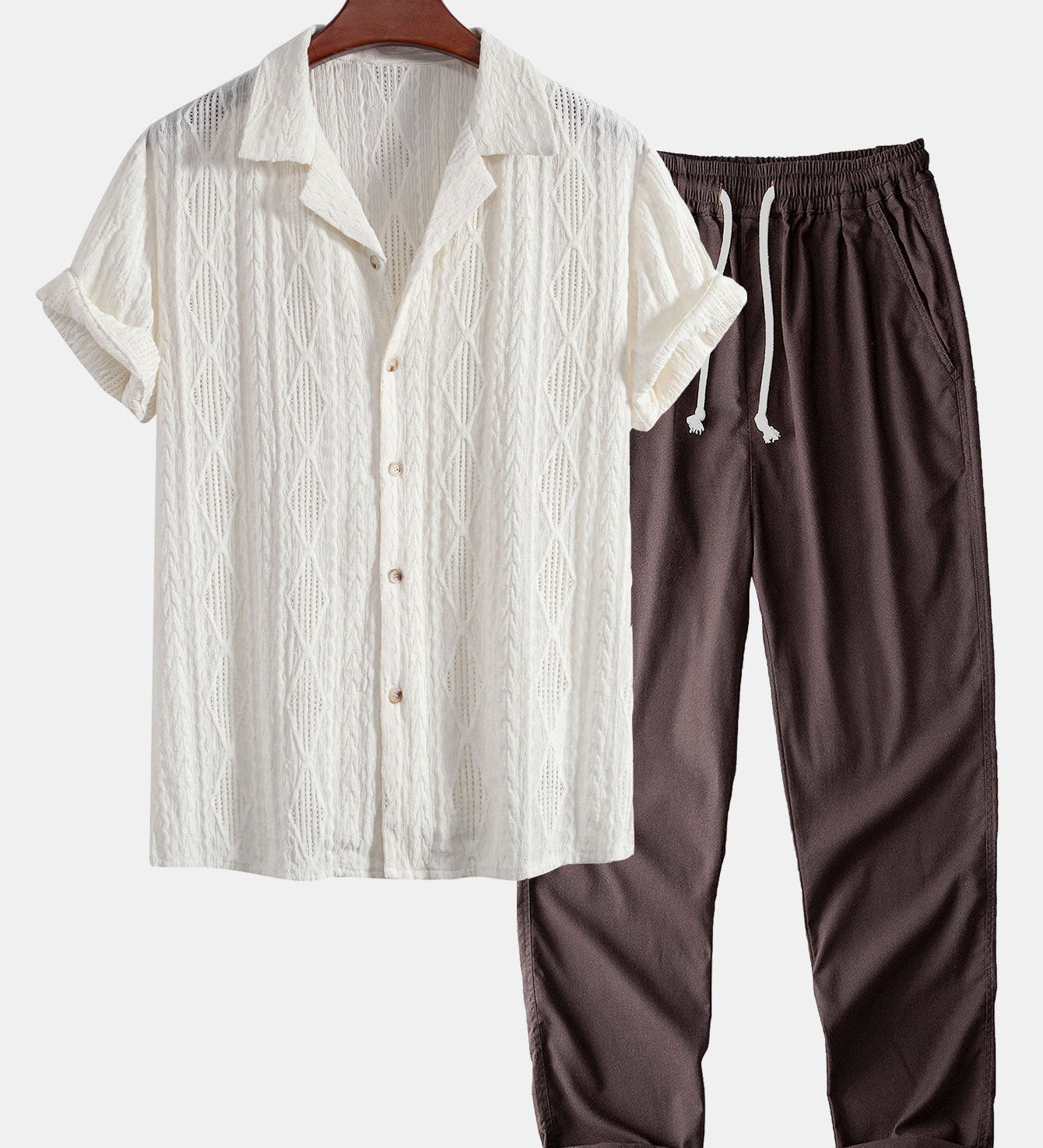Geometric Jacquard Cuban Shirt with Straight-Leg Linen Trousers