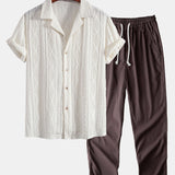 Geometric Jacquard Cuban Shirt with Straight-Leg Linen Trousers