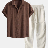 Geometric Jacquard Cuban Shirt with Straight-Leg Linen Trousers
