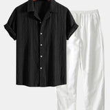 Geometric Jacquard Cuban Shirt with Straight-Leg Linen Trousers