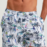Palm Tree and Sailboat Pattern Swim Shorts