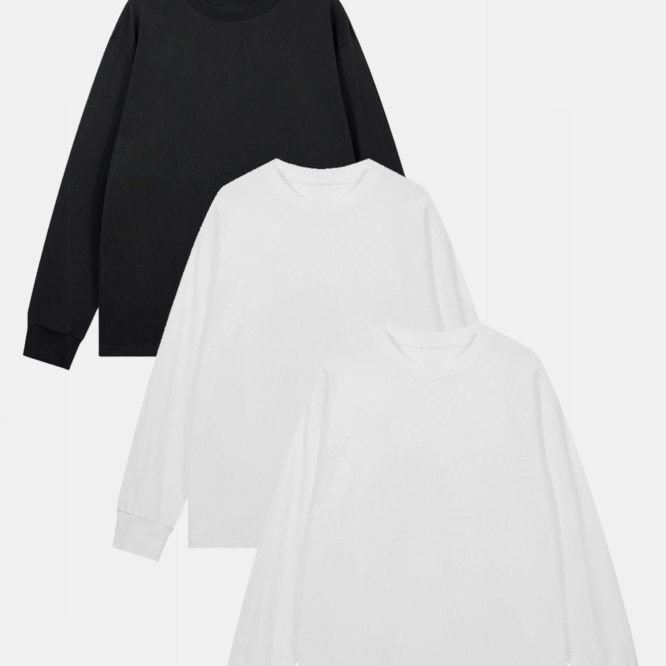 Set of 3 Basic Long Sleeve T-Shirts with Ribbed Cuffs