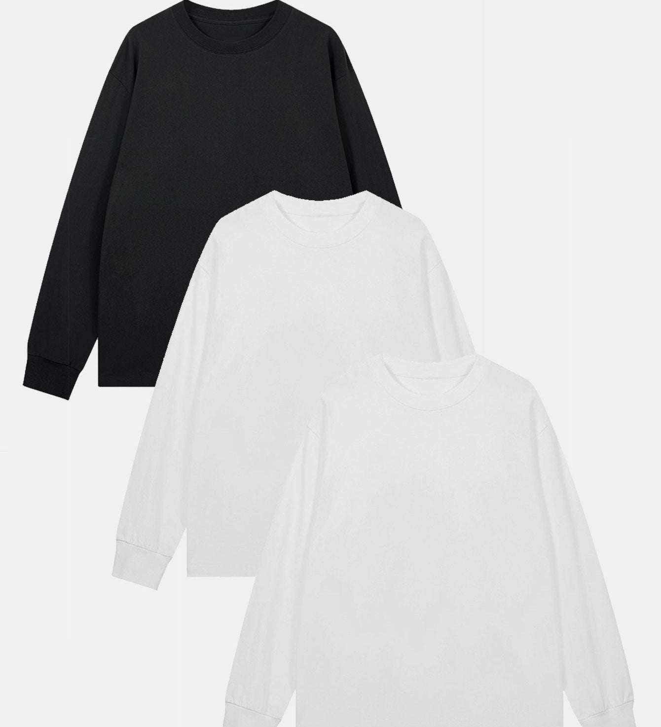 Set of 3 Basic Long Sleeve T-Shirts with Ribbed Cuffs
