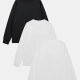 Set of 3 Basic Long Sleeve T-Shirts with Ribbed Cuffs