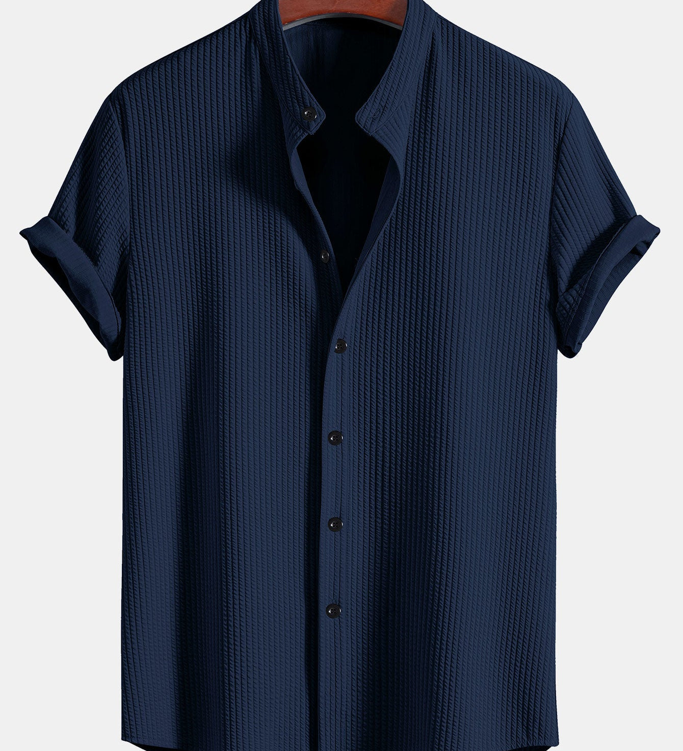 Ribbed Muscle Fit Stand Collar Shirt