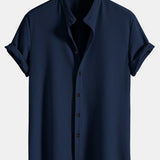 Ribbed Muscle Fit Stand Collar Shirt