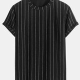 Striped Textured T-Shirt with Arc Hem