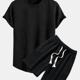 Geometric Jacquard Short Sleeve T-Shirt with Arc Hem & Matching Shorts