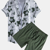 Floral Pattern Button-Up Shirt and Swim Shorts Set