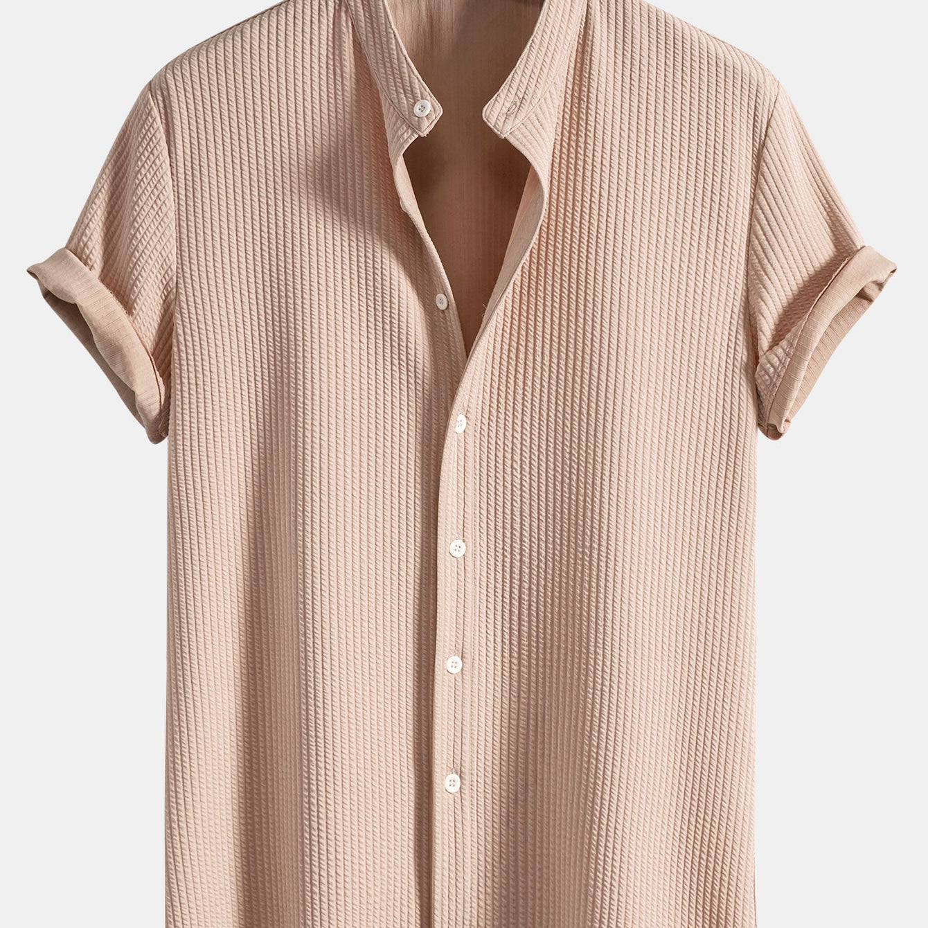 Ribbed Muscle Fit Stand Collar Shirt