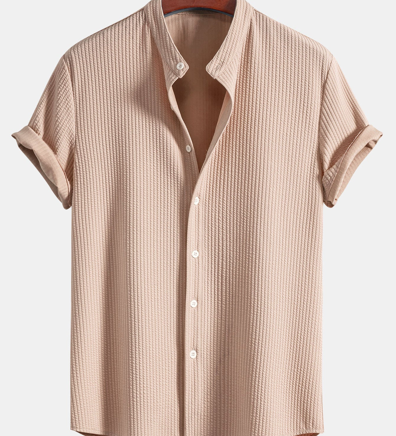 Ribbed Muscle Fit Stand Collar Shirt