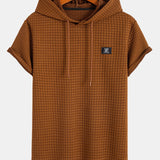 Waffle Knit Hooded T-Shirt with Arc Hem & Drawstring Corduroy Cargo Joggers