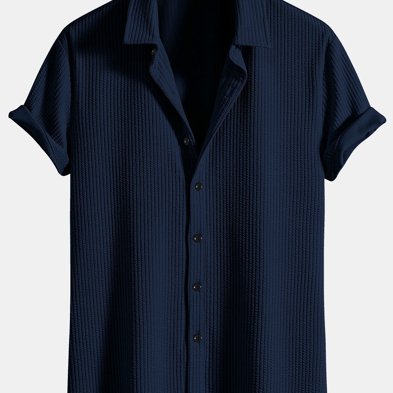 Ribbed Button-Up Shirt with Muscle Fit