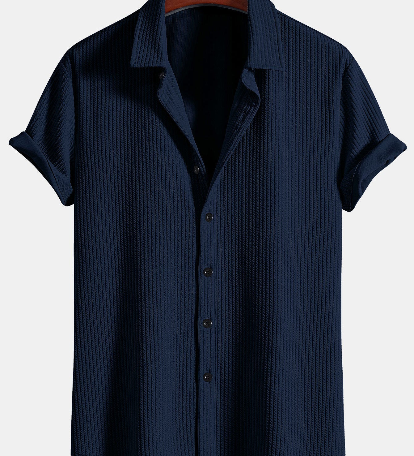 Ribbed Button-Up Shirt with Muscle Fit
