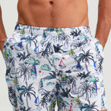 Palm Tree and Sailboat Pattern Swim Shorts