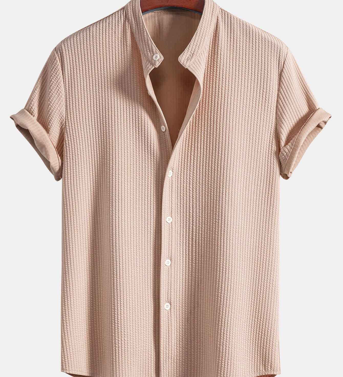Ribbed Stand Collar Shirt with Muscle Fit
