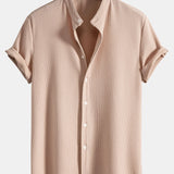 Ribbed Stand Collar Shirt with Muscle Fit