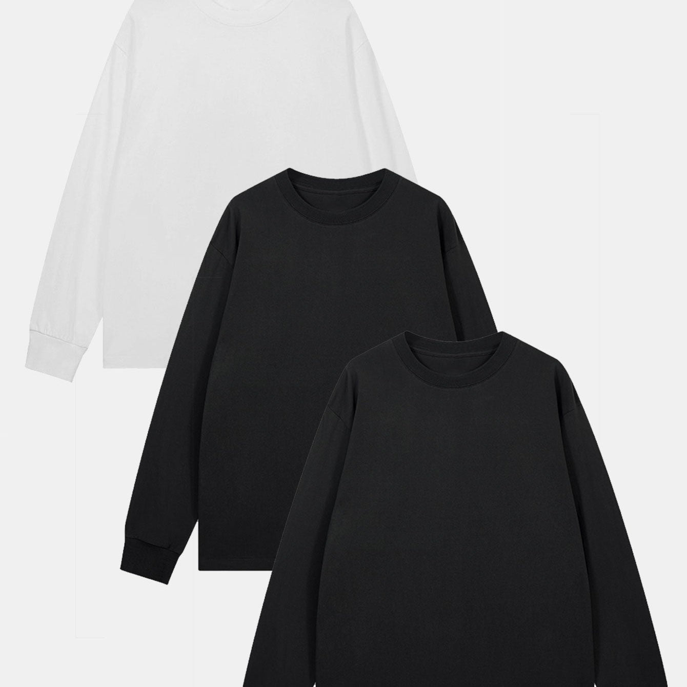 Set of 3 Basic Long Sleeve T-Shirts with Ribbed Cuffs