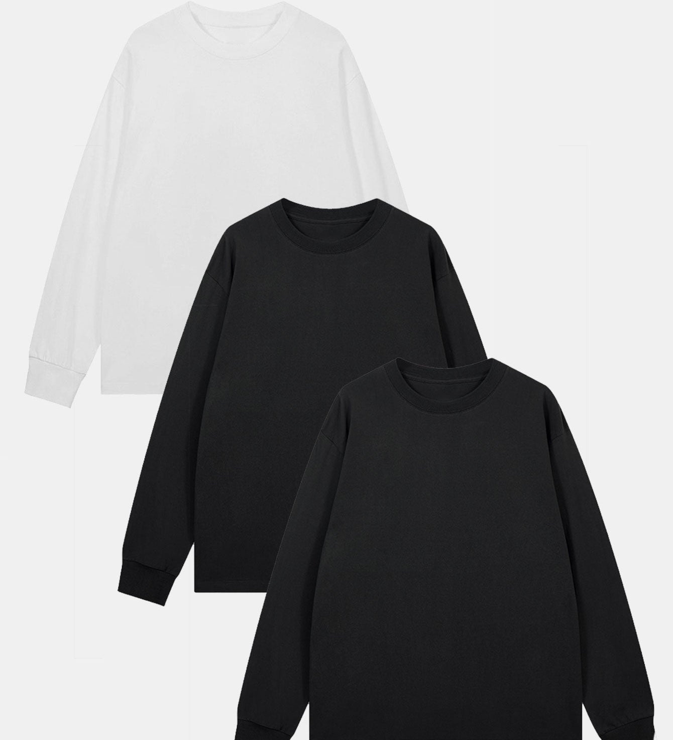 Set of 3 Basic Long Sleeve T-Shirts with Ribbed Cuffs